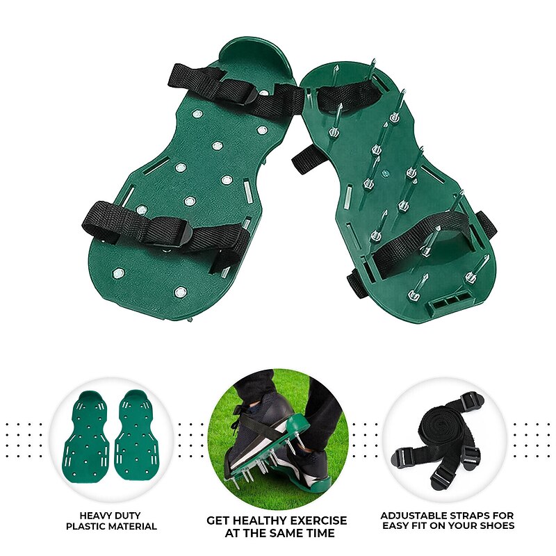 Lawn Spike Aerator Shoes Triangle Buckle Straps Lawn Aerator Spike Shoes Scarifiers Shoes for Garden Yard (Green)4
