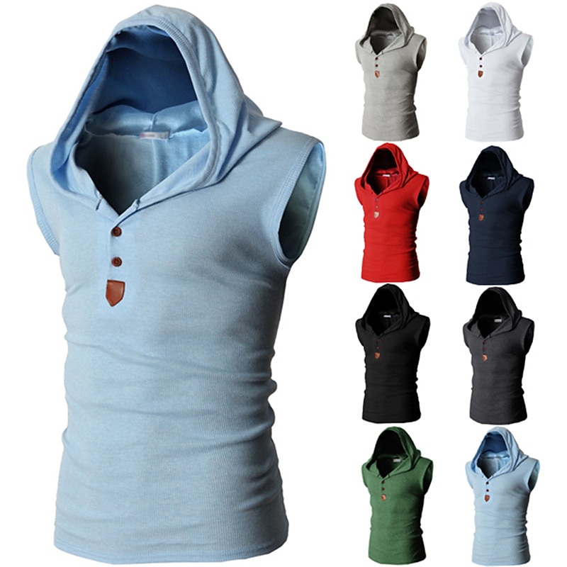 Men's Tank Top Vest Top Undershirt Sleeveless Shirt Sleeveless Hooded Summer Plain Fashion Designer Muscle Buttons Outdoor Going out Gym Black White Red Top Tee for Men