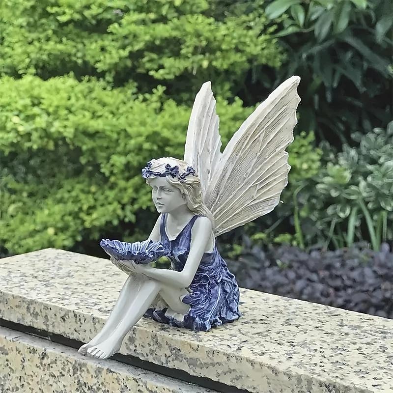 Fairy Statue,Fairy Angel Crafts, Resin Garden Sculpture Butterfly Wings Flower Elf Outdoor Decoration, For Home Decor Patio Lawn4