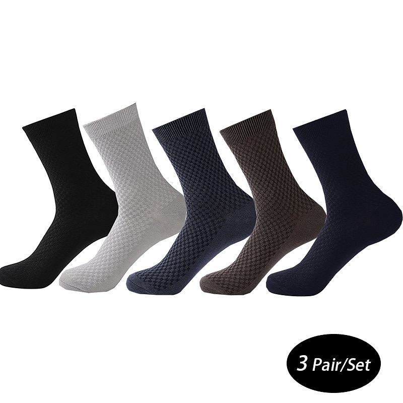 Men's 3 Pairs Crew Socks Black Light Grey Color Plain Casual Daily Basic Medium Summer Spring Fall Breathable