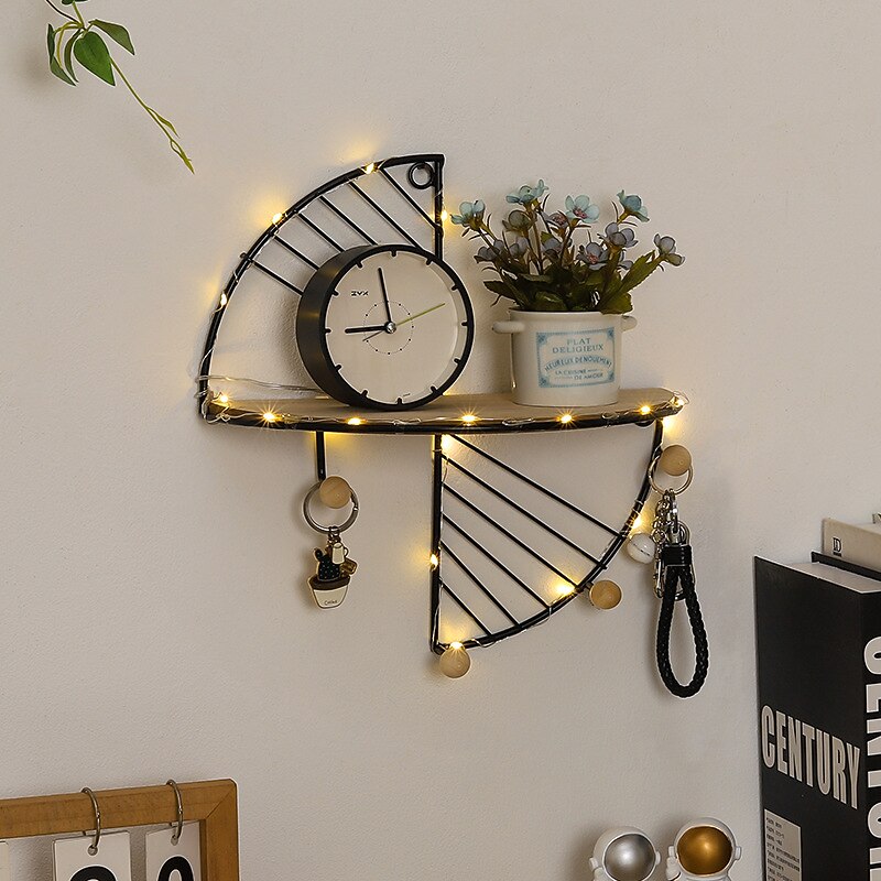 Metal Wall Art Decoration Shelf Hallway Wall Hanging Shelves for Living Room Artcrafts Features Display Rack Flower Pot Holder Tray Without Light4