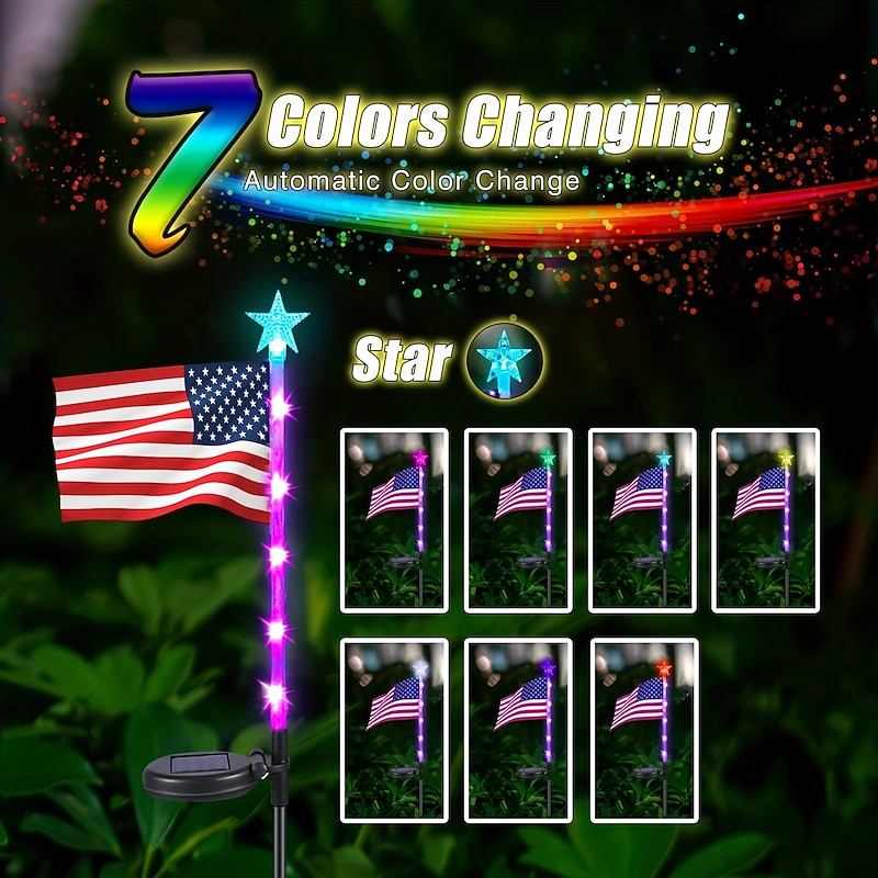 Solar Powered American Flag String Lights for July 4th Decorations Independence Day Party Patio Garden Oudoor Waterproof2
