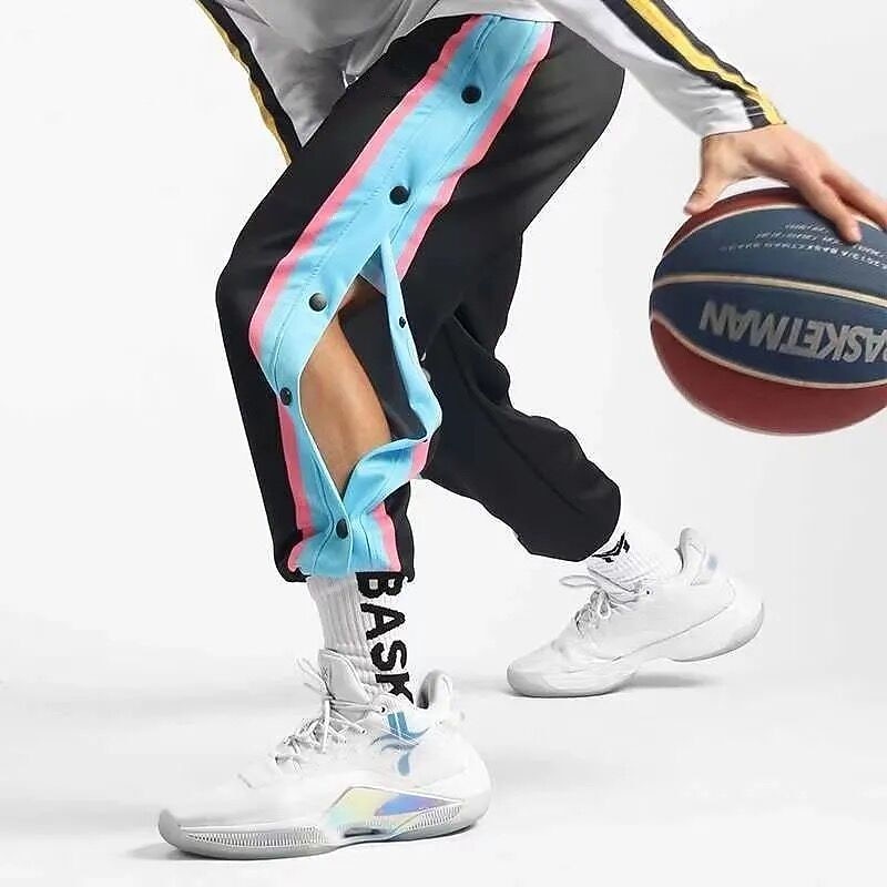 Men's Sweatpants Tear Away Pants Basketball Pants Pocket Color Block Comfort Breathable Outdoor Daily Going out Fashion Casual Black Blue2