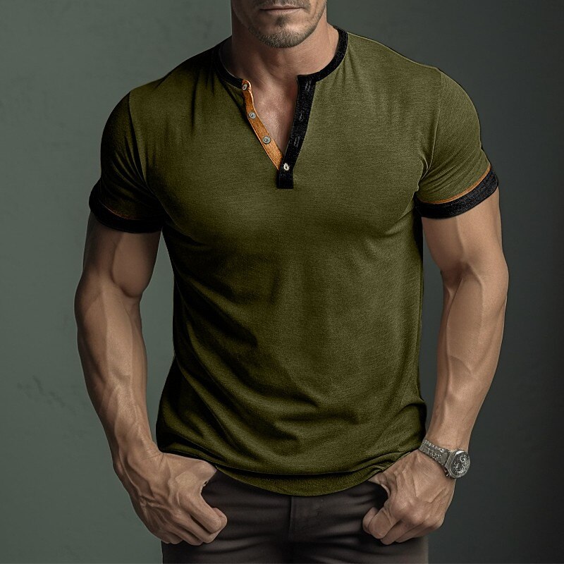 Men's Button T Shirt T Shirt Henley Shirt Tee Top Short Sleeves Henley Summer Plain Fashion Designer Basic Vacation Street Going out Black Brown Green Top Tee for Men2
