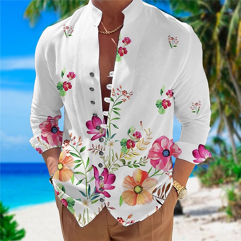 Men's Gradient Shirt Summer Hawaiian Shirt Aloha Shirt Long Sleeve Shirt Stand Collar Fashion Designer Casual Outdoor Vacation Street Yellow Pink Blue S M L4