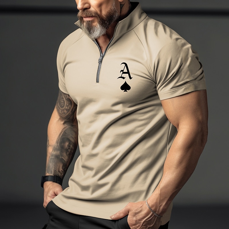 Men's Graphic Prints Poker Polo Shirt Zip Polo Golf Shirt Short Sleeves Shirt Turndown Outdoor Street White Blue Green Khaki Gray Zipper Print Clothing Apparel Fashion Designer Casual Breathable4