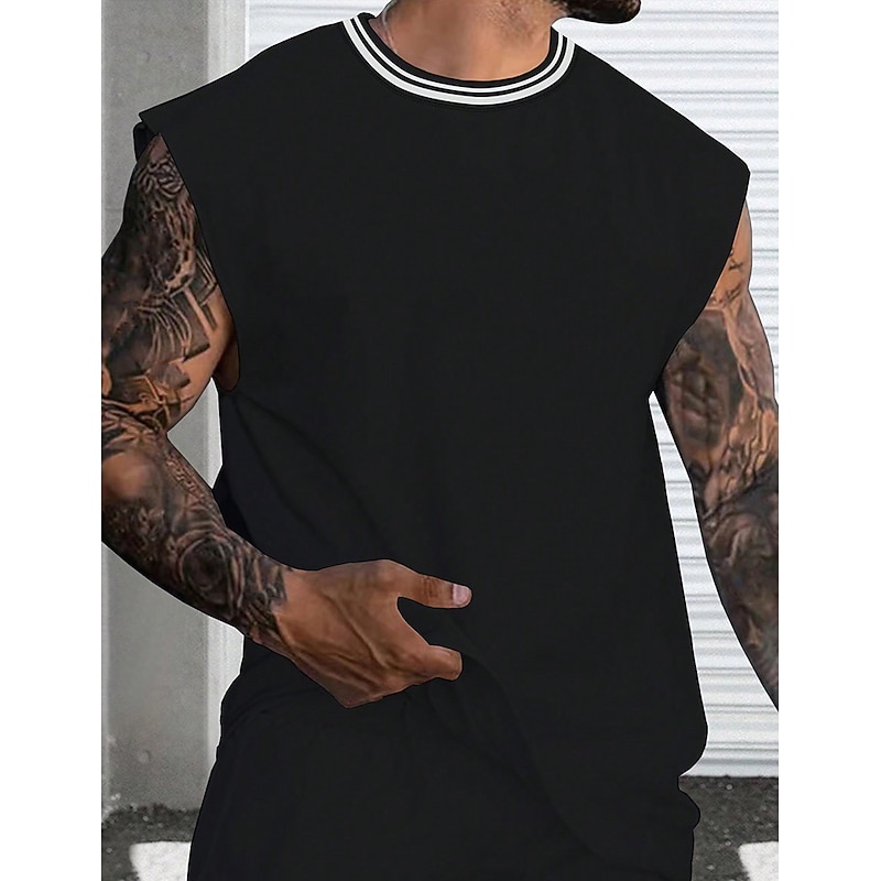 Men's Tank Top Sleeveless Crew Neck Summer Plain / Solid Breathable Outdoor Going out Gym Black White Navy Blue Top Tee for Men