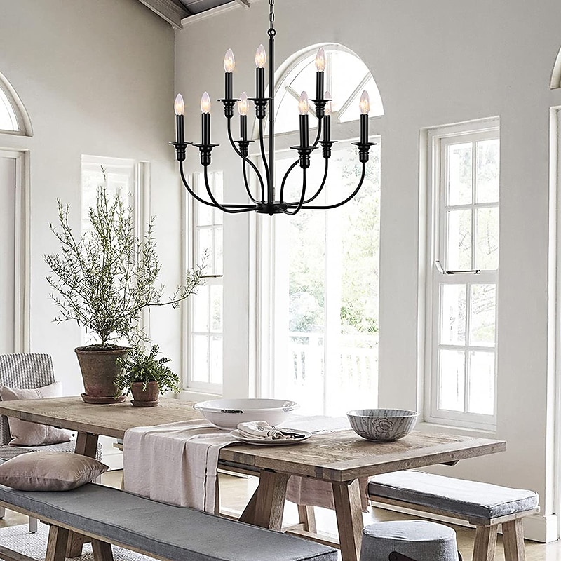 Chandelier 6-Light Modern Farmhouse Chandelier Wrought Iron Classic Candle Ceiling Pendant Light Fixture for Dining Room Living Room Kitchen Island Entry Stairwell, Dia 26" 110-240V3