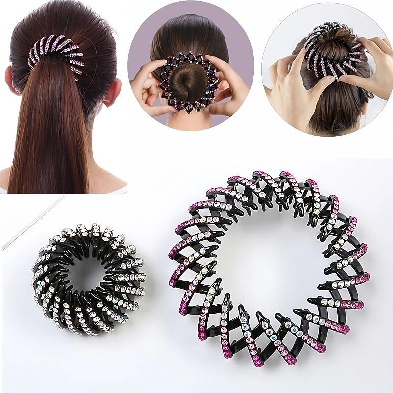 1pc Rhinestone Nest Shape Hair Clip Elegant Bun Maker Ponytail Holder Hair Claw Hair Styling Accessory2