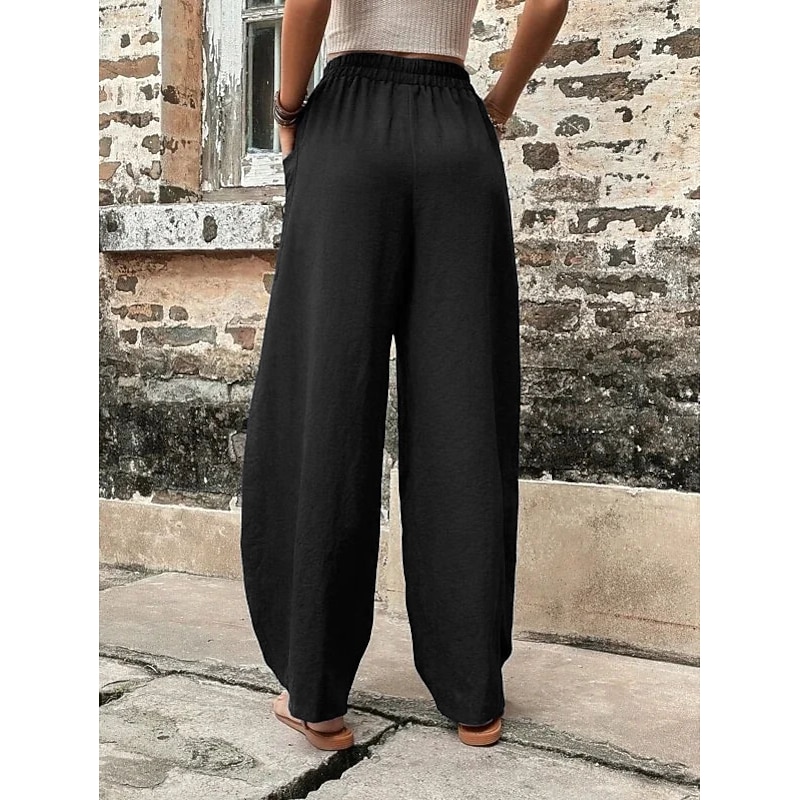 Women's Linen Pants Tapered pants Pants Trousers Fashion Basic Casual Full Length Plain Side Pockets Baggy Comfort Micro-elastic Vacation Street Casual Daily Black Red Navy Blue Blue Regular Fit2