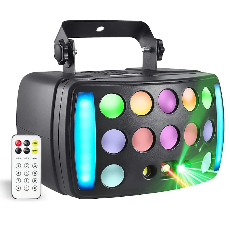Party Lights Indoor DJ Stage Disco Light 4 in 1 with RGBW Derby Beam Red Green Pattern Light Led Strobe and Dynamic Marquee Remote & DMX Control Great for Disco Club Party DJ Stage Lighting