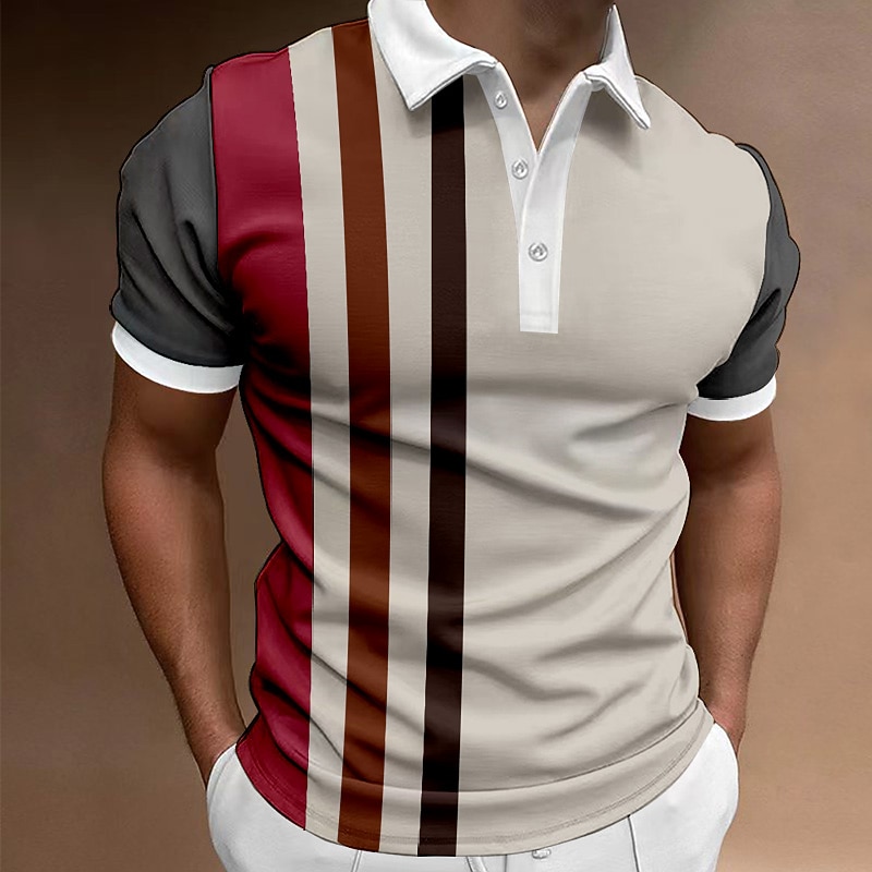Men's Button Up Polos Polo Shirt Casual Holiday Lapel Short Sleeve Fashion Basic Color Block Button Summer Regular Fit Red Blue Green Grey Gray Button Up Polos3