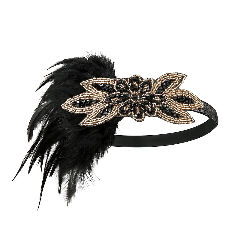 1920s Flapper Feather Headband 20s Sequined Showgirl Headpiece Gatsby Hair Accessories for Women