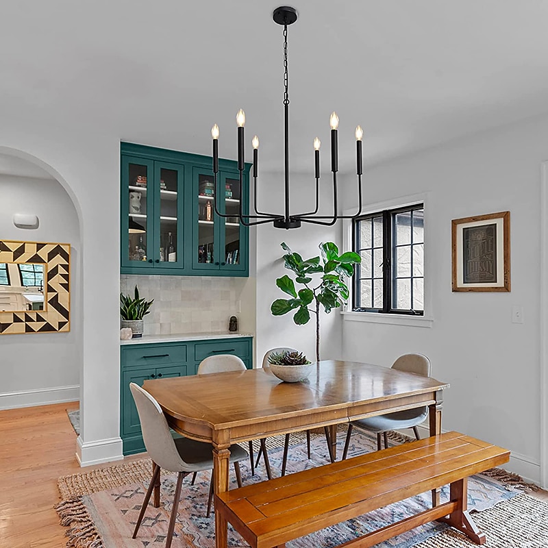 Chandelier 6-Light  26" Modern Metal Farmhouse Chandelier Wrought Iron Classic Candle Ceiling Pendant Light Fixture for Dining Room Living Room Kitchen Island Entry Stairwell, Dia 26" 110-240V4