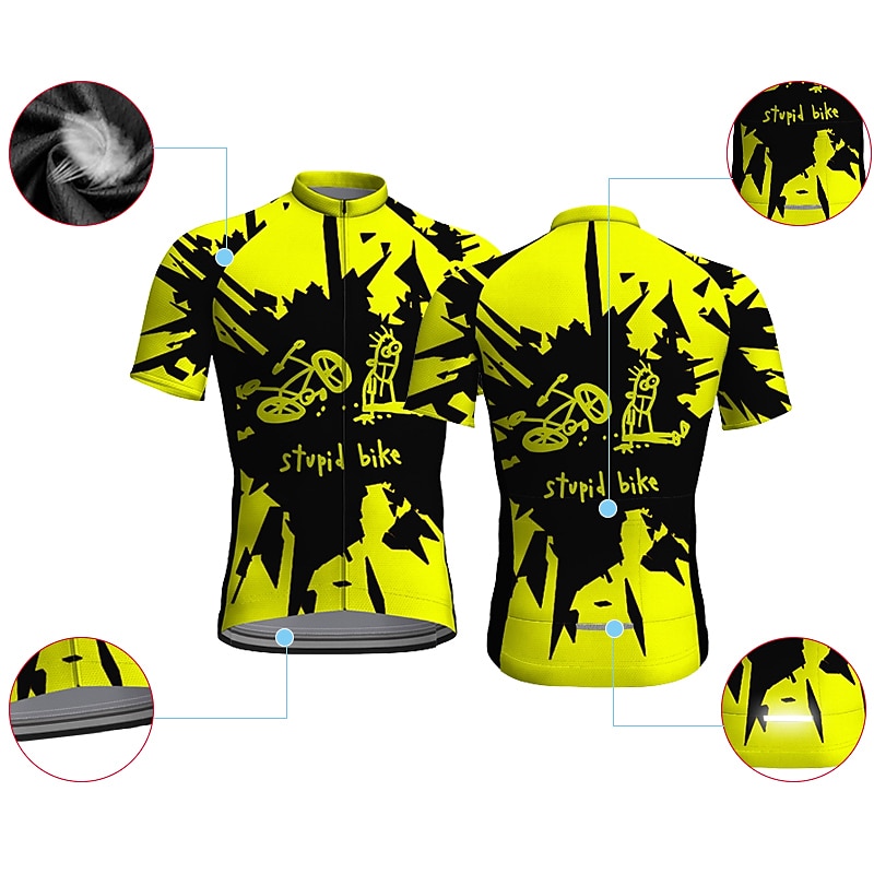 Men's Cycling Jersey Graphic Funny Short Sleeve Bike Top with 3 Rear Pockets Mountain Bike MTB Road Bike Cycling Quick Dry Reflective Strips Back Pocket Moisture Wicking Sports Yellow Red Blue2