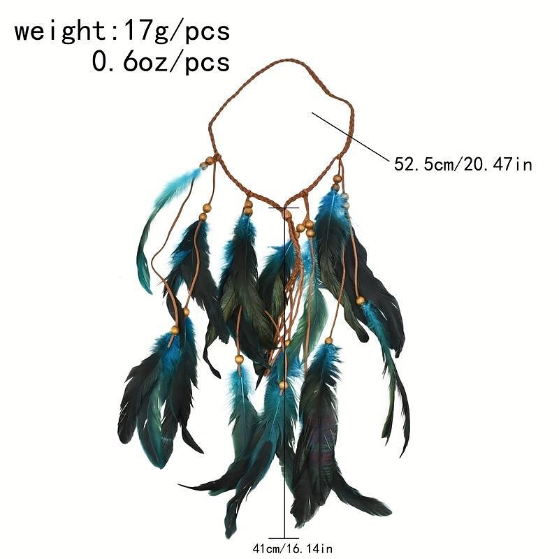 Boho Style Feather Hair Band Peacock Feather Head Band Indian Hand-woven Feather Headwear Hair Accessories4