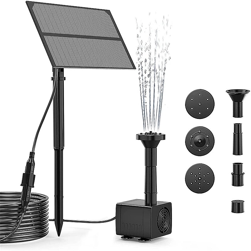 Solar Fountain Water Pump Solar Garden Pond Fountain Waterfall Outdoor Bird Bathing Water View Fountain Garden Decoration without Lighting