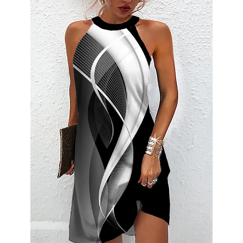 Women's Mini Dress Petite Dress Petite Dress Sundress Summer Dress Halter Neck Dress Active Fashion Streetwear Outdoor Vacation Daily Regular Fit Ombre Color Block Marble Sleeveless Halter
