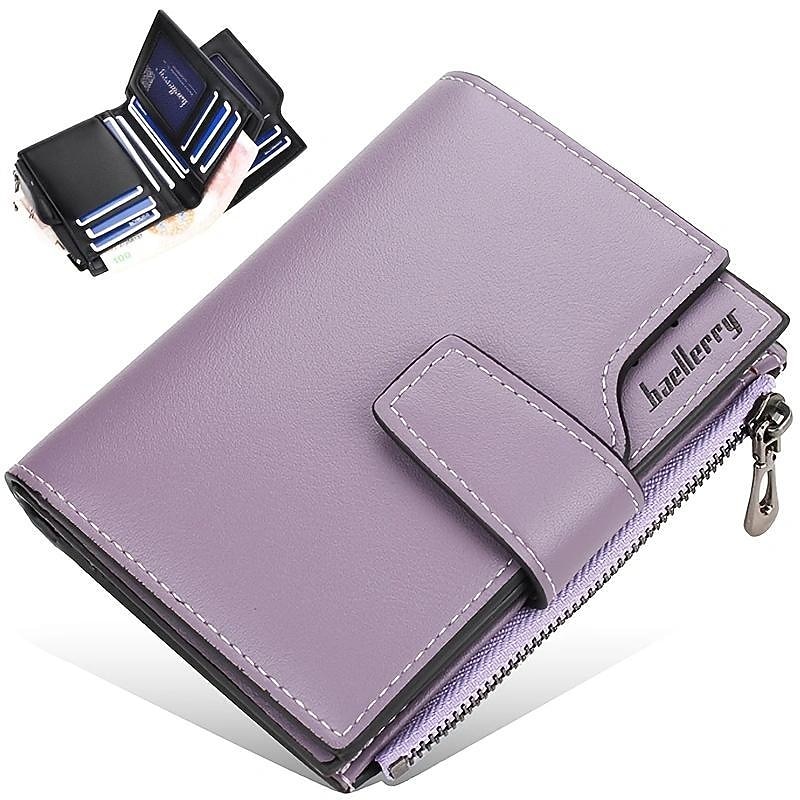 Women's Purple Faux Leather Bifold Wallet – Stylish Zipper Coin Purse with Card Holder for Daily Use and Gifts