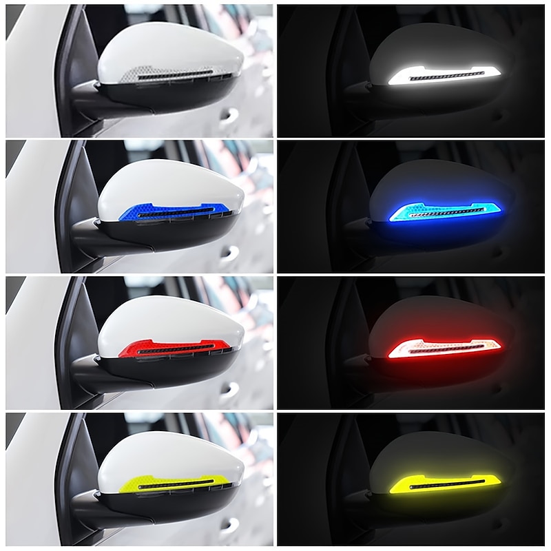 2pcs Reflective Car Stickers Rearview Mirror Reflective Protection Stickers Decals Safety Warning Anti-collision Universal Car Exterior Accessories - Main Image