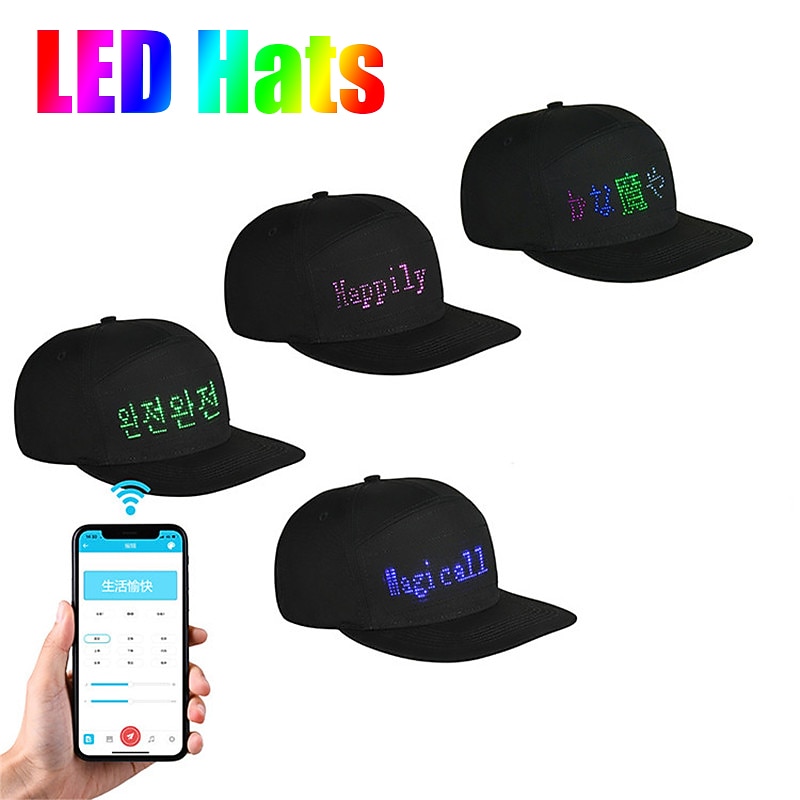 LED Costume Hats LED Caps Display   APP Programmable LED Message Display Hats Luminous Flashing Baseball Cap Cool Party Hat Messages Scrolling LED Hats And Caps