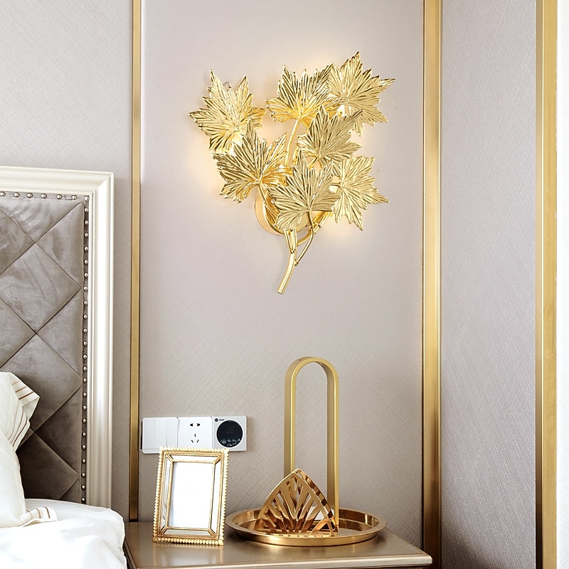 LED Wall Light Golden Maple Leaf Design Stair Living Room Sample Room 5W Nordic Decoration Bedroom Bedside TV Wall Art Light Wall Light Warm White 110-240V2