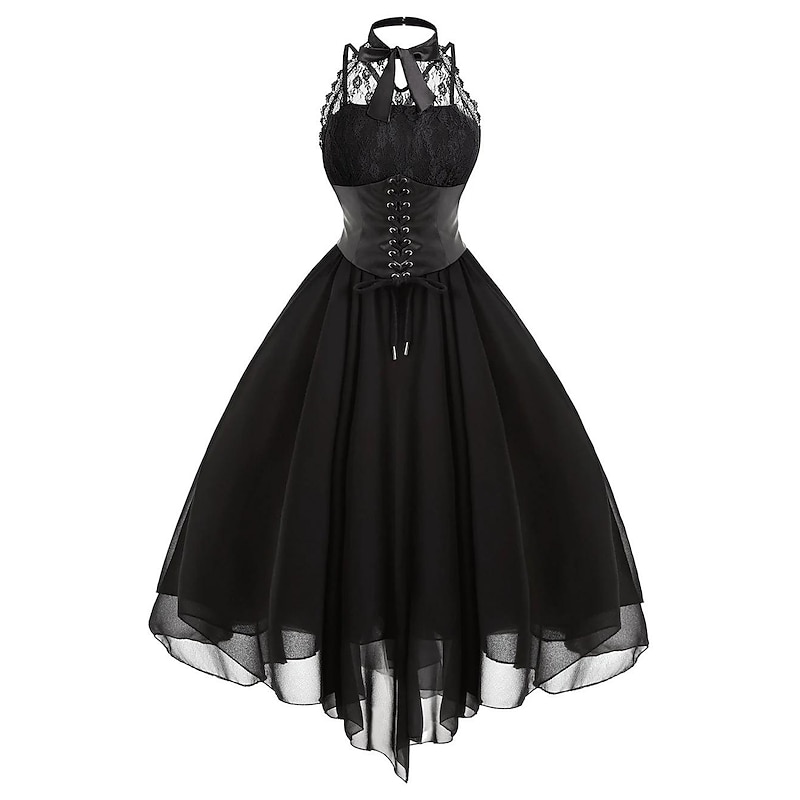 Women's Sleeveless Gothic Dress with Corset Halter Lace Swing Cocktail Dress Tulle Dress Formal Casual Halloween Punk Hippie Dresses2