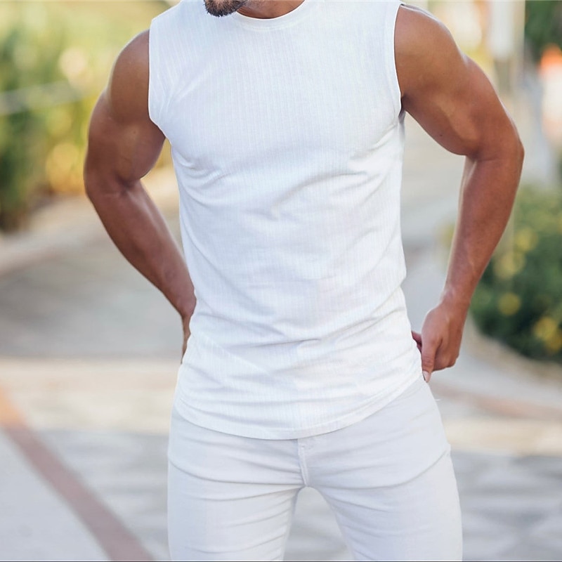 Men's Tank Top Vest Top Undershirt Sleeveless Shirt Sleeveless Crew Neck Summer Plain Pit Strip Fashion Streetwear Muscle Knitting Sports & Outdoor Athleisure Gym Black White Navy Blue Top Tee for Men3