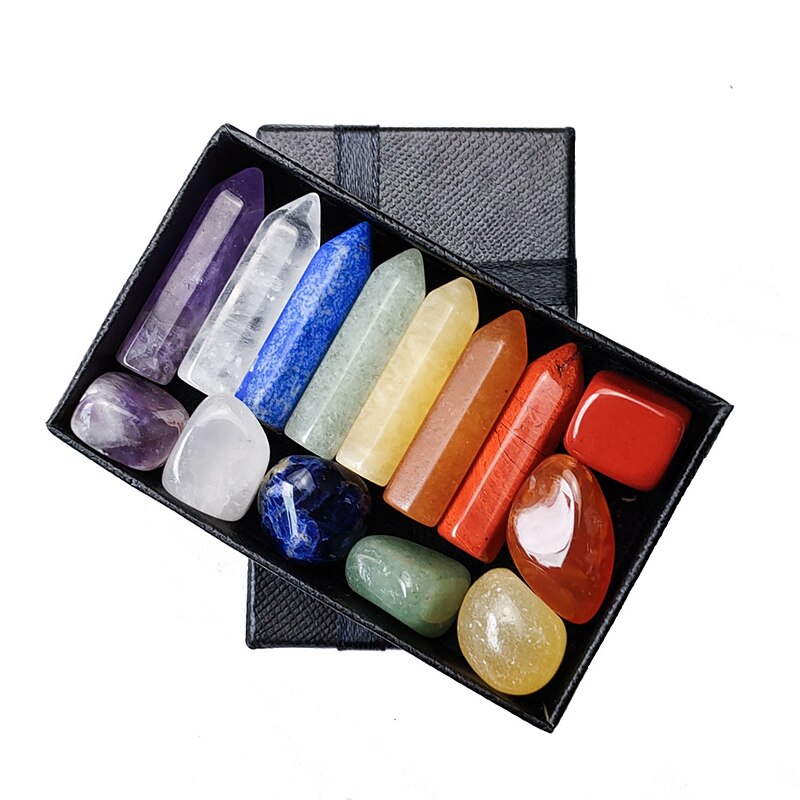 Healing Crystals，Crystal Jade Hexagonal Pillar Single Point 7 Irregular 7 Combination Gift BoxHealing Stone4