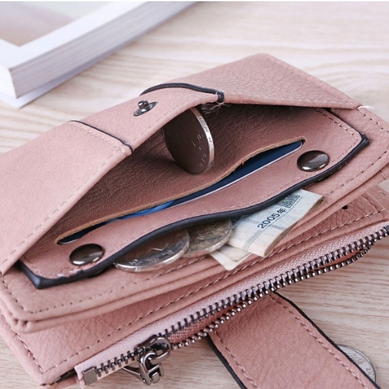 Women New PU Leather Rivet Short Wallet Zipper Coin Card Holder Female Coin Clutch Wallets Purse Money Bag4