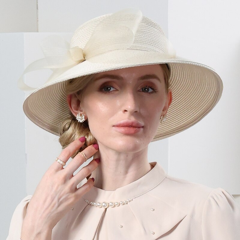 Hats Net Fiber Straw Hat Sun Hat Cloche Hat Casual Tea Party Elegant Wedding With Bowknot Lace Side Headpiece Headwear2