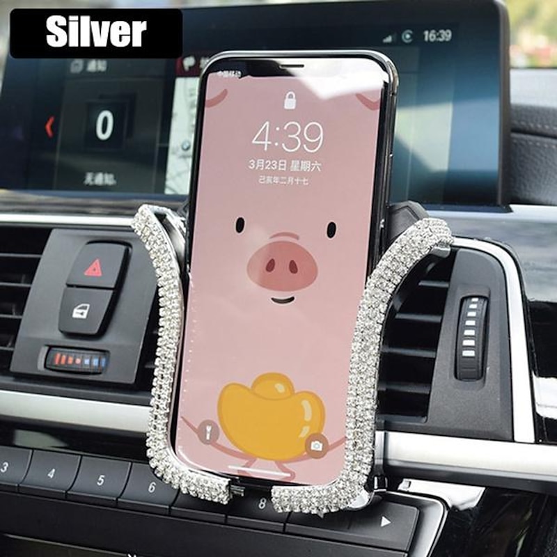 Car Rhinestones Phone Holder Crystal Air Outlet Vent Support Phone Diamond Clip Car Interior Universal Smart Phone Stand Automotive Parts & Accessories3