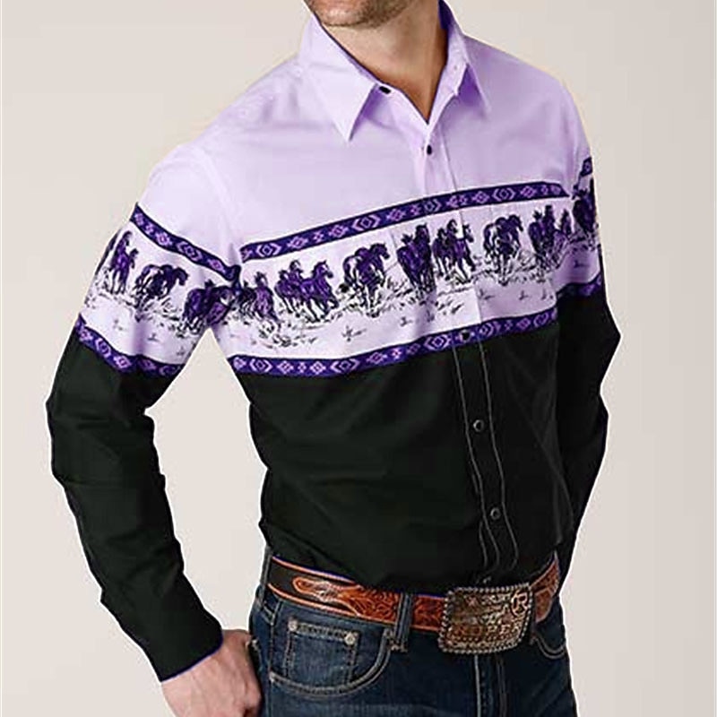 Men's Graphic Prints Shirt Western Shirt Cowboy Shirt Long Sleeve Fashion Streetwear Designer Outdoor Daily Fall & Winter Turndown Print Button-Down Apricot Blue Purple Green3
