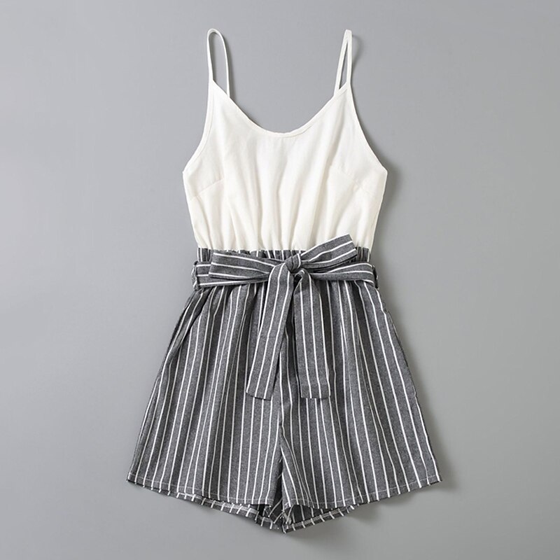 Mommy and Me Jumpsuits Stripe Outdoor Backless Gray Sleeveless Mini Vacation Matching Outfits4