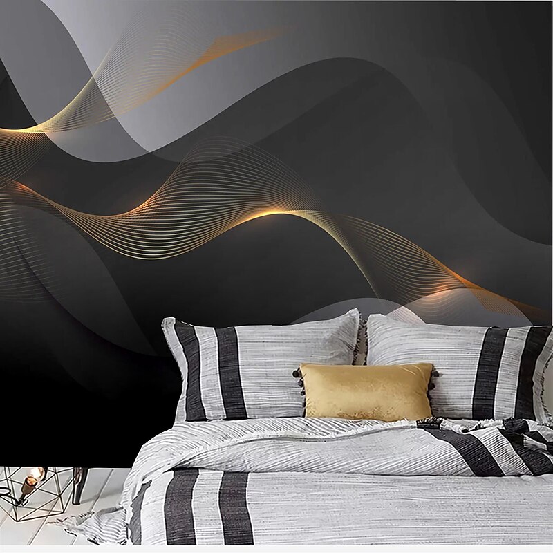 Cool Wallpapers Abstract Black Wallpaper Wall Mural Geometric 3D Home Decoration Comtemporary Abstract Wall Covering, Canvas PVC/Vinyl Material Adhesive required Mural, Room Wallcovering3