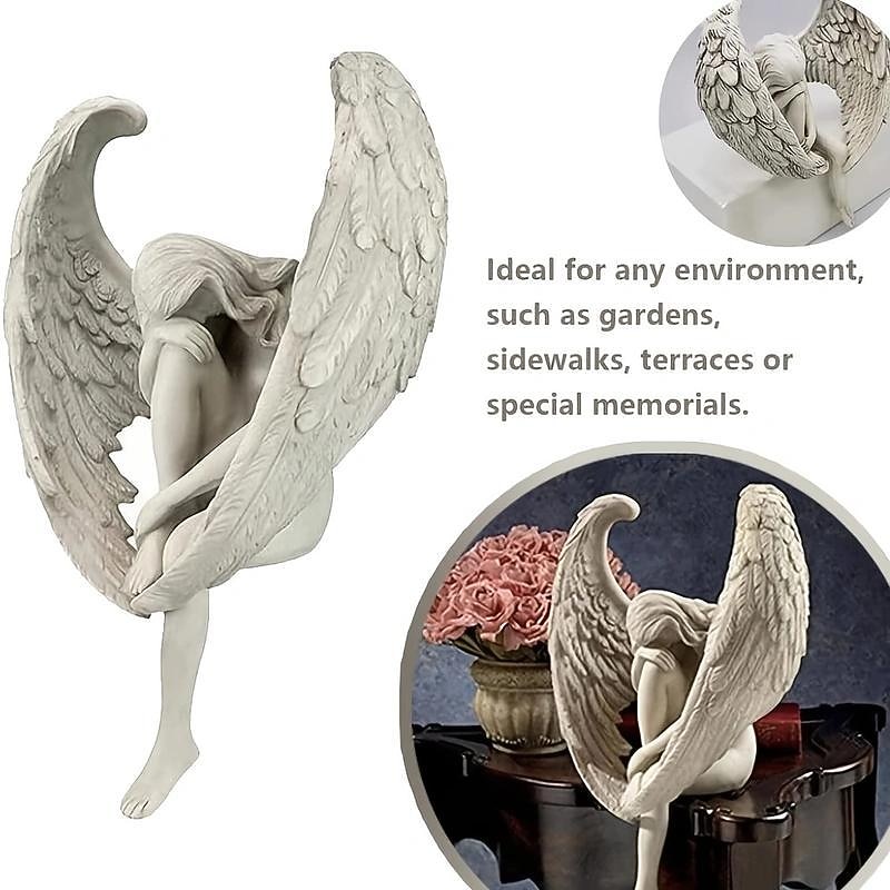 Fairy Statue,Sorrow Angel Statue Crafts, Pure White Love Angle With Wings Sculpture Ornaments, For Home Decor Bedroom Office Garden Tabletop4