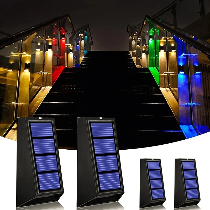 Outdoor Solar Garden Light RGB Color Changing IP65 Waterproof Wall Lamp Solar Lighting For Walkway Fence Stair Yard Decoration Lighting