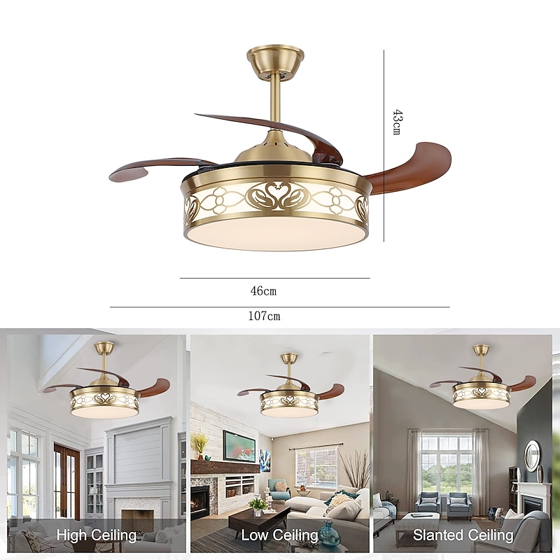 Ceiling Fan with Light Circle Design App & Remote Control Crystal 50cm Dimmable 6 Wind Speeds Modern Ceiling Fan for Bedroom, Living Room, Small Room 110-240V3