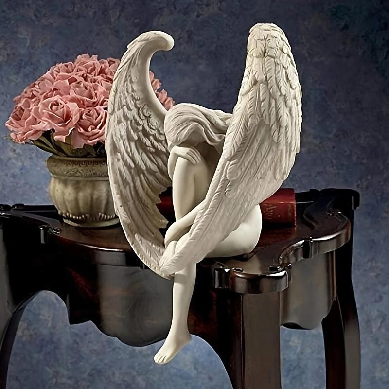 Fairy Statue,Sorrow Angel Statue Crafts, Pure White Love Angle With Wings Sculpture Ornaments, For Home Decor Bedroom Office Garden Tabletop2