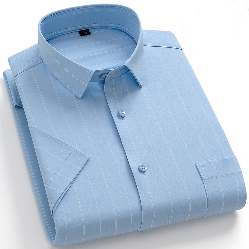 Men's Dress Shirt Non Iron Shirt Stripes and Plaid Wedding Office & Career Light Blue Light Green Pink Navy Blue Short Sleeve Turndown All Seasons Clothing Apparel2