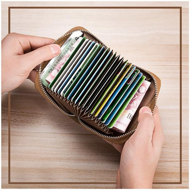 Large Capacity 20 Card Slots High Quality VIP ID Bank Credit Card Holder Zipper Wallet Women and Men Card Case Slim Genuine Leather Cowhide RFID Anti-theft Brush Organ Cards Bag Purse3