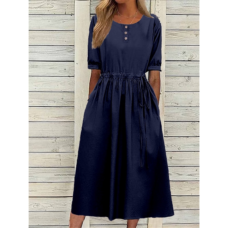 Women's Navy Blue Blue Light Purple Summer Spring Fall Midi Dress Casual Dress Swing Dress Basic Modern Casual Outdoor Daily Loose Fit Plain Crew Neck3