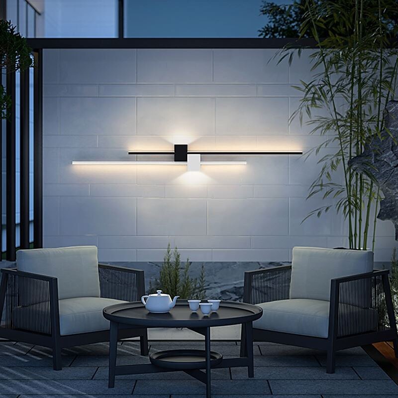 Outdoor LED Wall Lamp Curved Design Waterproof 80cm Modern Indoor Double-Head Wall Light Up Down Lighting for Bedroom Warm Light 1PCS3