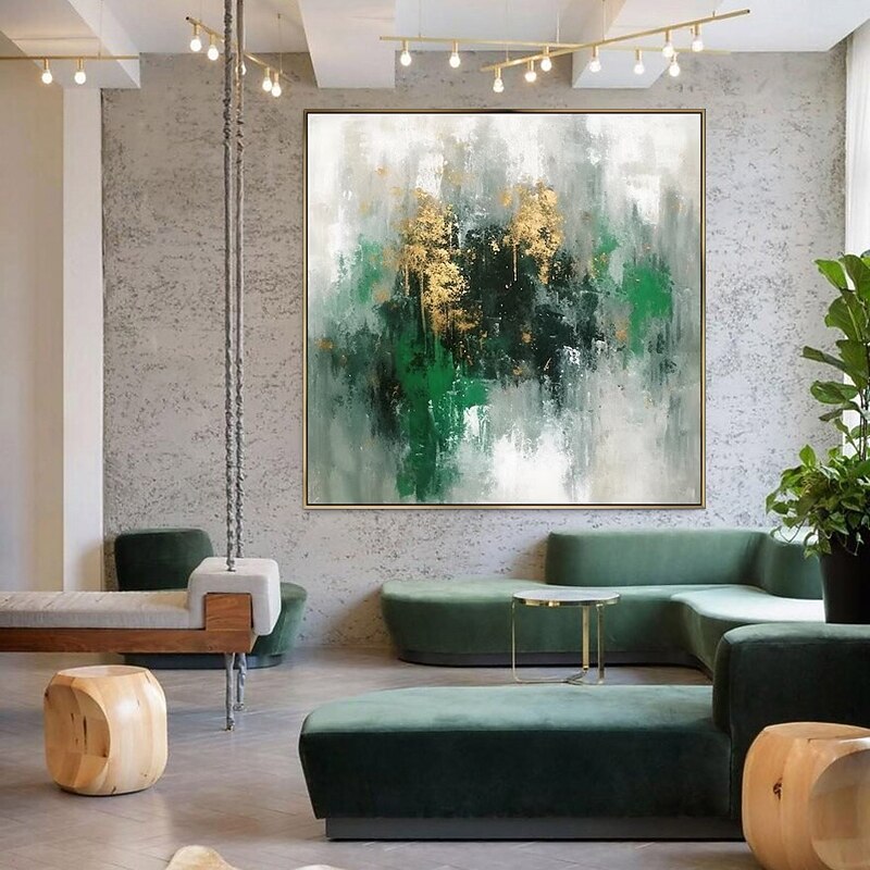 Handmade Oil Painting Canvas Wall Art Decoration Hand-painted  Modern Green Golden Abstract for Home Decor Rolled Frameless Unstretched Painting2