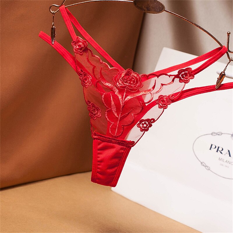 Women's Sexy Lingerie Panties Flower Lovers Hot Comfort Home Valentine's Day Bed Nylon Breathable Embroidery Hole Summer Spring Home Outfits2
