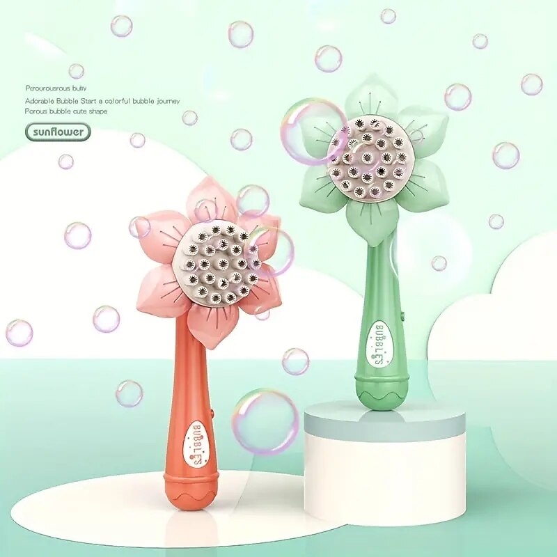 Summer Fun for Kids Electric Handheld Bubble Machine with Rocket Shape & Sunflower Design - Perfect for Outdoor Birthday Parties!4