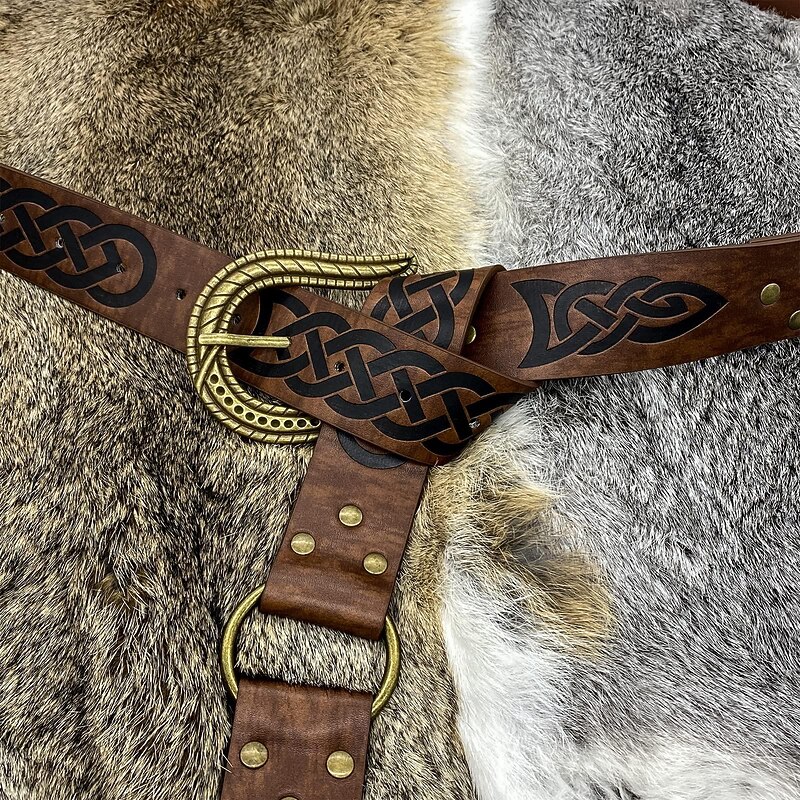 Nordic Embossed Buckle Belt Viking Retro Vintage Medieval Faux Leather Knight Belt LARP Cosplay Halloween4