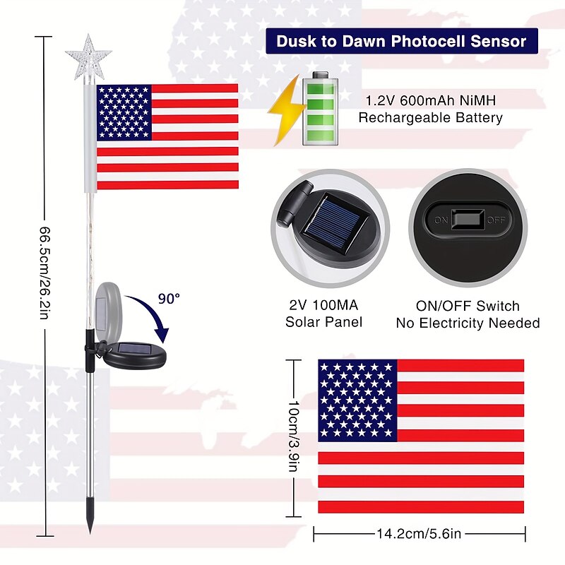 Solar Powered American Flag String Lights for July 4th Decorations Independence Day Party Patio Garden Oudoor Waterproof4