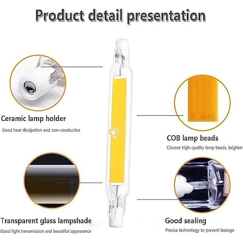 R7S LED Bulb 78mm 118mm Glass Tube High Power COB Light AC110V 220V Home Replace Halogen Lamp 100W Equivalent Warm Cold White 360°Beam Angle 110-240V3