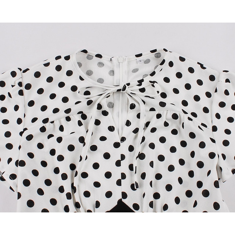 Polka Dots Retro Vintage 1950s Grease Outfits Midi A-Line Dress Swing Dress Flare Dress Color-Blocking Polka Dot Bow Tied Neck Fancy Dress Women's Masquerade Casual Daily Adults' Dress Homecoming3